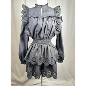 Scotch & Soda Women's Black Long Sleeve Mini Dress SZ 36 Eyelet Coquette Cottage